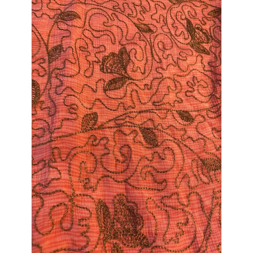 VTG Finity Naturals 100% Silk Maxi Skirt Women’s Medium Coral Brown Embroidered